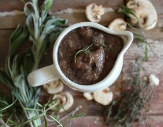 Savory Mushroom and Herb Gravy with Cauliflower Potato Mash | nutritionstripped.com