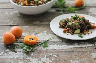Apricot Almond Quinoa Salad apricots, plated with herbs
