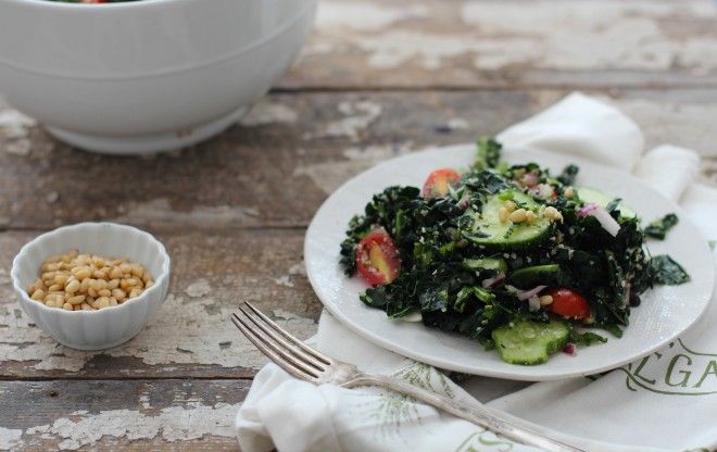 Kale, hemp seeds, tabbouleh, salad