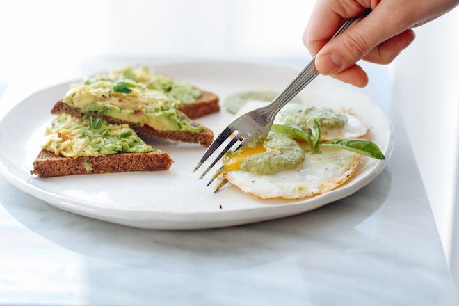 Pesto Green Eggs with Avocado Toast | Nutrition Stripped