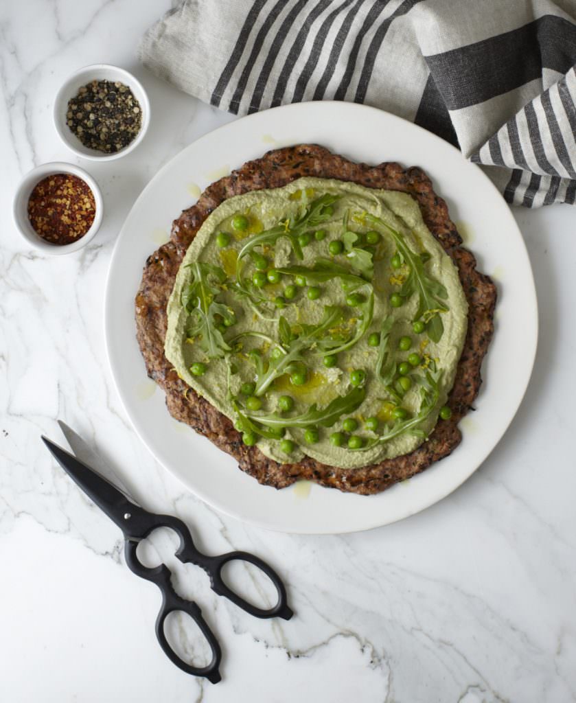 Zucchini Pizza Crust With Lemony Pea Pesto From the #NScookbook | Nutrition Strippped