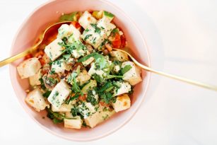 Veggie Tofu Scramble With Mint Chutney | Nutrition Stripped
