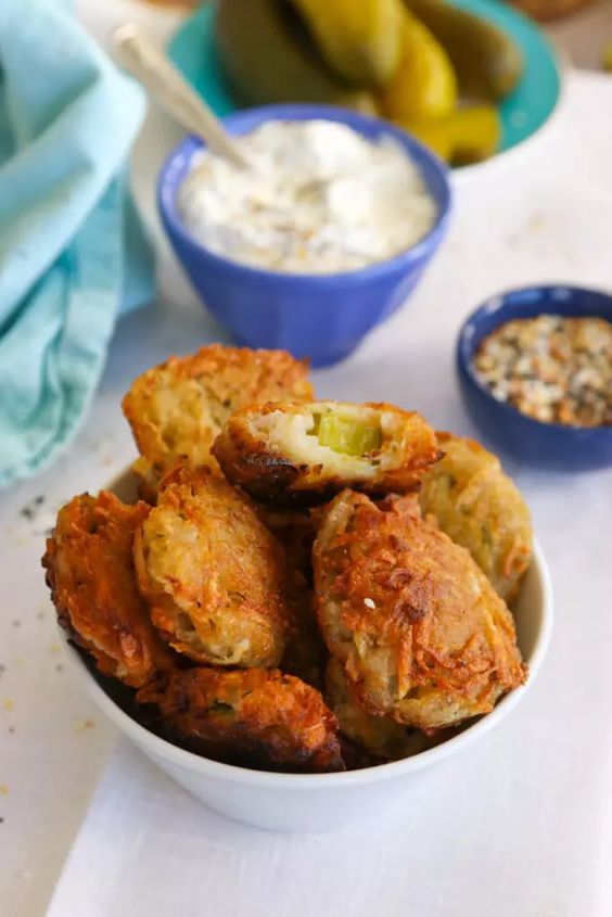 Fried Pickle Latkes With Everything Bagel Ranch
